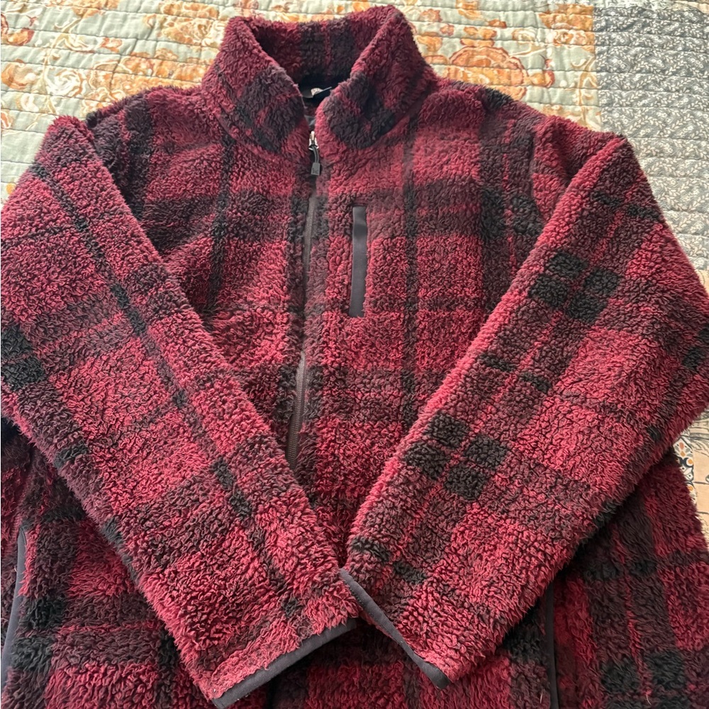 Eddie Bauer Red and Black Plaid Sherpa Jacket